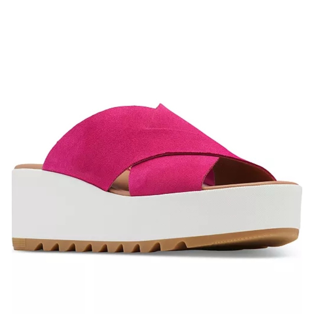 Sorel Pink Suede Platform Slide Sandals, 8